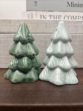 Ceramic Christmas Tree Salt & Pepper Shakers - Green and Mint